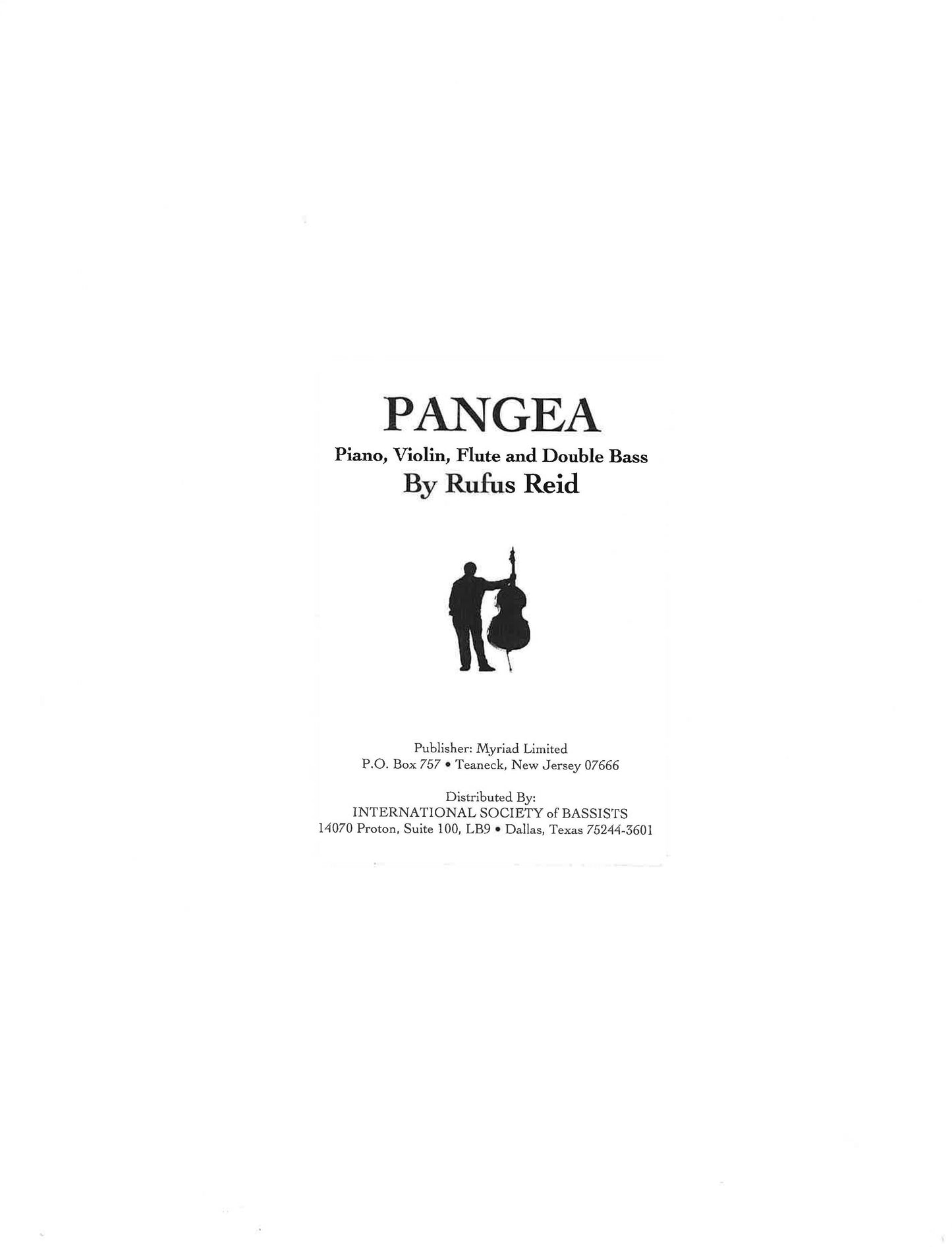 Reid: Pangea for Piano, Violin, Flute and Double Bass